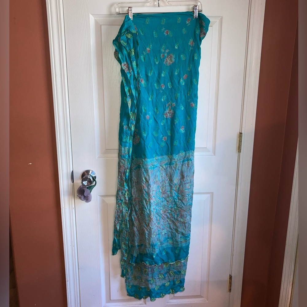 Blue Floral Ethnic Wrap Scarf Accessory